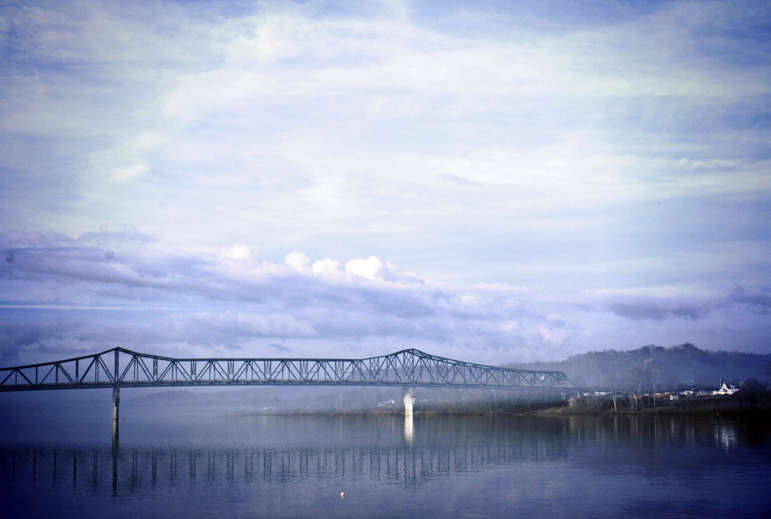 An early morning on the banks of the Ohio river, West Virginia purple