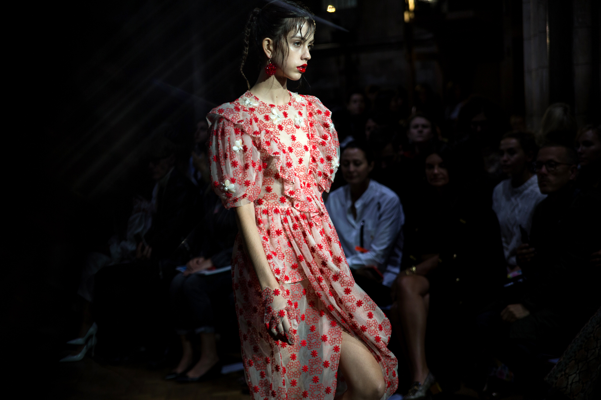 Simone Rocha S/S show at Southwark Cathedral, London - purple FASHION